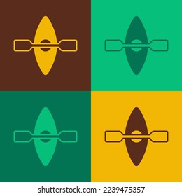 Pop art Kayak and paddle icon isolated on color background. Kayak and canoe for fishing and tourism. Outdoor activities.  Vector