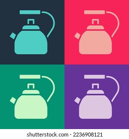 Pop art Kettle with handle icon isolated on color background. Teapot icon.  Vector