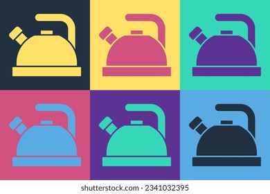 Pop art Kettle with handle icon isolated on color background. Teapot icon.  Vector