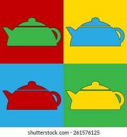 Pop art kettle symbol icons. Vector illustration.