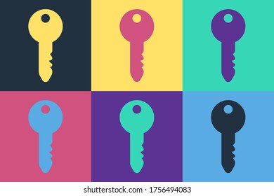 Pop art Key icon isolated on color background.  Vector Illustration