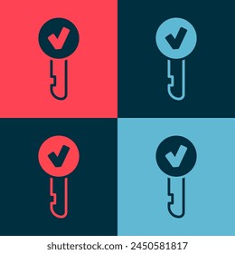 Pop art Key icon isolated on color background.  Vector Illustration