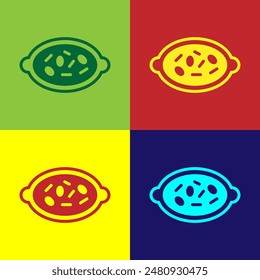 Pop art Kheer in a bowl icon isolated on color background. Traditional Indian food. Vector