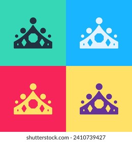 Pop art King crown icon isolated on color background.  Vector