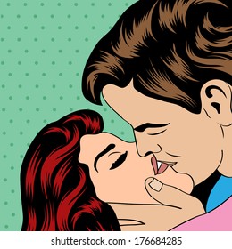 Pop Art KIssing Couple, vector format