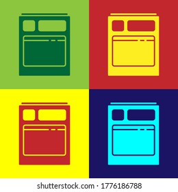 Pop art Kitchen dishwasher machine icon isolated on color background. Vector Illustration