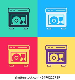 Pop art Kitchen dishwasher machine icon isolated on color background.  Vector