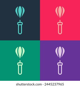 Pop art Kitchen whisk icon isolated on color background. Cooking utensil, egg beater. Cutlery sign. Food mix symbol.  Vector