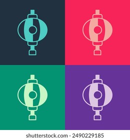 Pop art Korean paper lantern icon isolated on color background.  Vector