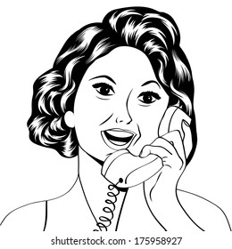 Pop Art lady chatting on the phone, vector illustration