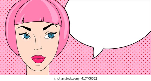 Pop art lady with speech bubble