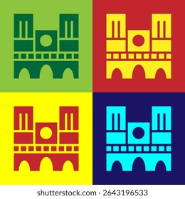 Pop art Landmark of France Notre Dame de Paris icon isolated on color background.  Vector