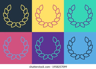 Pop art Laurel wreath icon isolated on color background. Triumph symbol.  Vector