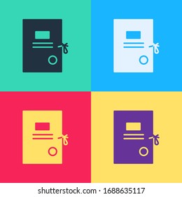 Pop art Lawsuit paper icon isolated on color background.  Vector Illustration