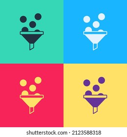 Pop art Lead management icon isolated on color background. Funnel with money. Target client business concept.  Vector