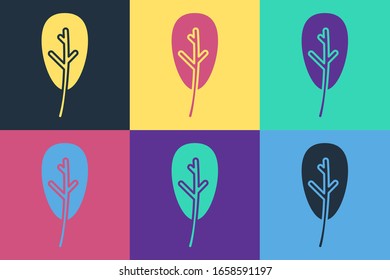 Icono Pop art Leaf aislado en fondo de color. Deja la señal. Símbolo de producto natural fresco.  Ilustración vectorial