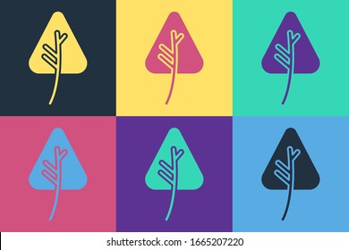 Pop art Leaf icon isolated on color background. Leaves sign. Fresh natural product symbol.  Vector Illustration
