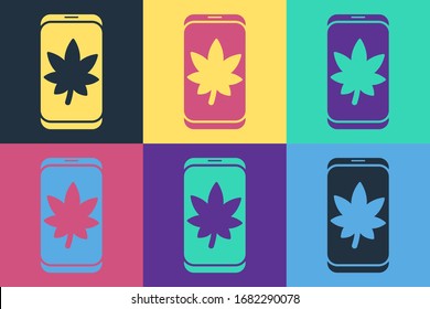 Dibujo pop art Leaf en pantalla de teléfono móvil aislado en fondo de color. Ilustración vectorial