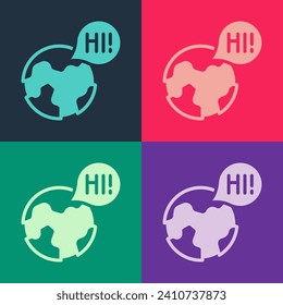 Pop art Learning foreign languages icon isolated on color background. Translation, language interpreter and communication.  Vector