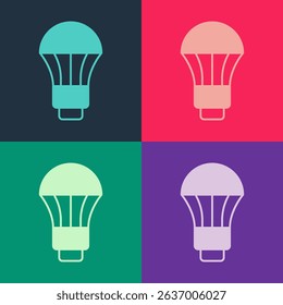 Pop art LED light bulb icon isolated on color background. Economical LED illuminated lightbulb. Save energy lamp.  Vector
