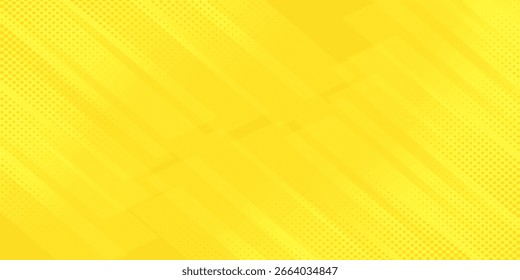 Pop art lemon yellow background with halftone patterns in comic book style, vector illustration