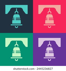 Pop art Liberty bell in Philadelphia icon isolated on color background.  Vector