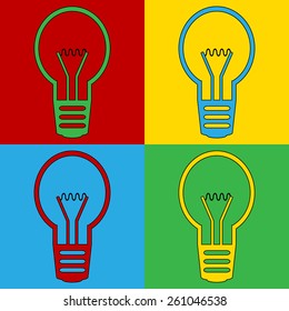 Pop art light bulb symbol icons. Vector illustration.