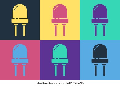 Pop art Light emitting diode icon isolated on color background. Semiconductor diode electrical component.  Vector Illustration