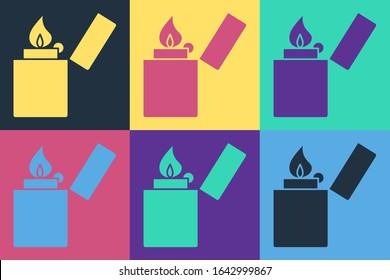 Pop art Lighter icon isolated on color background.  Vector Illustration