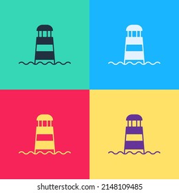 Pop art Lighthouse icon isolated on color background.  Vector