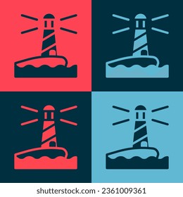 Pop art Lighthouse icon isolated on color background.  Vector