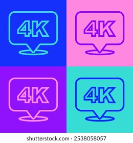 Pop art line 4k Ultra HD icon isolated on color background.  Vector