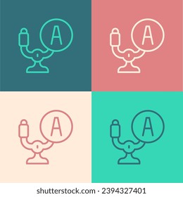 Pop art line Aircraft steering helm icon isolated on color background. Aircraft control wheel.  Vector