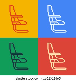 Pop art line Airplane seat icon isolated on color background.  Vector Illustration