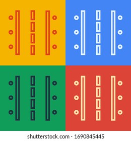 Pop art line Airport runway for taking off and landing aircrafts icon isolated on color background.  Vector Illustration