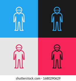 Pop art line Alien icon isolated on color background. Extraterrestrial alien face or head symbol.  Vector Illustration