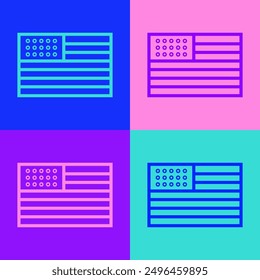 Pop art line American flag icon isolated on color background. Flag of USA. United States of America.  Vector Illustration