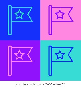Pop art line American flag icon isolated on color background. Flag of USA. United States of America.  Vector