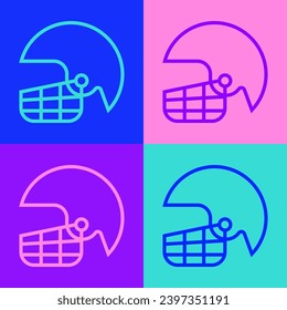 Pop art line American football helmet icon isolated on color background.  Vector Illustration