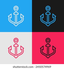 Pop art line Anchor icon isolated on color background.  Vector
