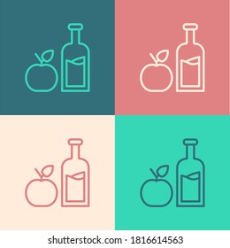 Pop art line Apple cider bottle icon isolated on color background. Beverage glass bottle. Vector.