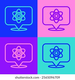 Pop art line Atom icon isolated on color background. Symbol of science, education, nuclear physics, scientific research.  Vector