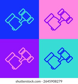 Pop art linha Ícone de martelo de leilão isolado no fundo da cor. Gavel - martelo de juiz ou leiloeiro. Processo de licitação, acordo feito. Licitação em leilão.  Vetor