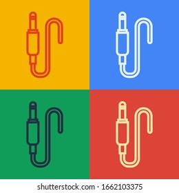 Pop art line Audio jack icon isolated on color background. Audio cable for connection sound equipment. Plug wire. Musical instrument.  Vector Illustration