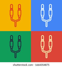 Pop art line Audio jack icon isolated on color background. Audio cable for connection sound equipment. Plug wire. Musical instrument.  Vector Illustration