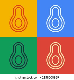 Pop art line Avocado fruit icon isolated on color background.  Vector
