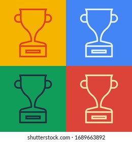 Pop art line Award cup icon isolated on color background. Winner trophy symbol. Championship or competition trophy. Sports achievement sign.  Vector Illustration