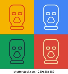 Pop art line Balaclava icon isolated on color background. A piece of clothing for winter sports or a mask for a criminal or a thief.  Vector
