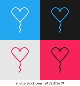 Pop art line Balloon in form of heart with ribbon icon isolated on color background. Valentines day.  Vector