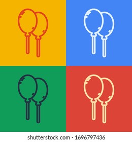 Pop art line Balloons with ribbon icon isolated on color background. Happy Easter.  Vector Illustration